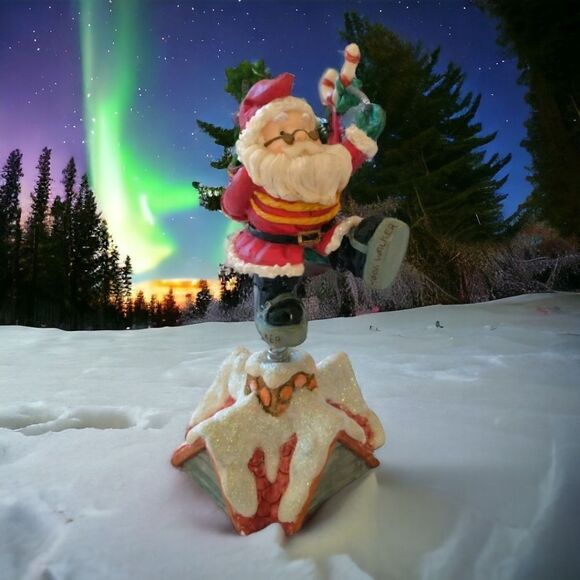 Vtg Enesco Wiggling Santa Up On The Roof Top Animated Springs Resin Glitter 1996 - Picture 1 of 16